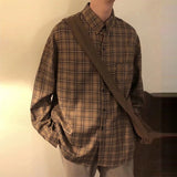 Aidase Spring Clothing Men's Casual Japanese Plaid Shirt Vintage Streetwear Turn Down Collar Button Long-sleeved Check Tops Stylish aidase-shop