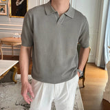 AIDASE  -  Summer Thin Ice Silk Casual Polo Shirts Men Knitted Short Sleeve Turn-down Collar Pullover Top For Mens Fashion Solid Polo Shirt aidase-shop
