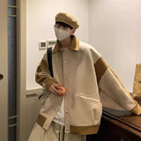 Aidase Color Blocking Woolen Jacket Men's Versatile Loose and Thick Hong Kong Style Ins Trendy Youth Lapel Coat aidase-shop