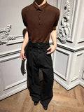 AIDASE  -  Men's High-Waist Striped Pleated Pants Slight Flare Straight Leg Embroidery Large Pockets Flowing Sash for Spring/Autumn aidase-shop