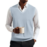 AIDASE  -  Fashion Men Sweater Vest Solid Color Autumn Winter High Quality Casual V-neck Sleeveless Knitted PUllover Warm Comfort Vest Top aidase-shop