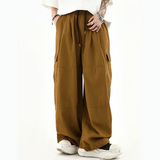 AIDASE  -  100% Cotton Men Cargo Pants Japanese Hip Hop Vintage Wide Leg Straight Regulate Trouser Leg Big Pocket Y2K Drawstring Bloomers aidase-shop
