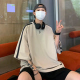 24.79Aidase Summer High Street Men and Women Trendy Hip Hop Personality Stripe Round Neck Short Sleeve Couple Loose Casual Simple Top y2k aidase-shop