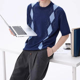 AIDASE  -  Men's Fashion Graphic Print Knit T Shirts Spring Summer Casual O Neck Short Sleeve T-shirt Vintage Mens Knitting Pullover aidase-shop