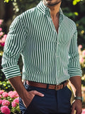 AIDASE  -  Men'S Casual Regular Fit Striped Long Sleeve Solid Color Polyester Button Lapel Shirt aidase-shop