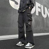AIDASE  -  Men’s Soild Street Cargo Pants Summer SportsTrousers Parachute Pants Drawstring  Sweatpants Big Pocket Overalls Black Blue aidase-shop