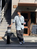 AIDASE  -  Unisex Casual Striped Relaxed-Fit Long Sleeve Shirt in Soft Sage, Classic Blue & Timeless Charcoal aidase-shop