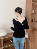 AIDASE  -  Women V-Neck Slim Fit Off Shoulder Pullovers Spring Autumn Hollow Out Backless Knit Sweater Top Slim Sexy Knitwear Top aidase-shop
