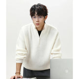 AIDASE  -  Autumn Winter Men’s Half Zipper Stand Collar Long Sleeve Solid Color Simple Basic Casual Trendy Knitted Pullover Sweatshirts aidase-shop