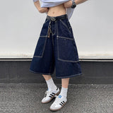 AIDASE  -  Trendy Men's Cargo Denim Shorts American Style Large Pocket Decoration Summer Niche Design Calf-Length Pants Tide 21E6606 aidase-shop