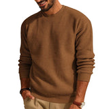Aidase Fashionable Waffle Knitted Sweaters Men Casual Solid Color Long Sleeve Crew Neck Knit Jumper Top Mens Autumn Trendy Slim Sweater aidase-shop