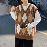 AIDASE  -  Men's Casual Knitted Sweater Vest Hot Sale Of The Season Diamond Grid Style Sleeveless Fashion College Trend Knitwear from Mainl aidase-shop