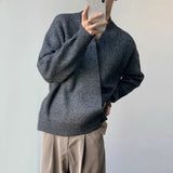 Aidase  American High Street Fashion Solid Color Sweater Jacket Autumn And Winter Irregular Oblique Button V-Neck Cardigan Sweater Men