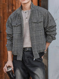 AIDASE  -  Vintage Houndstooth Print Jacket Coat Mens Fall Winter Outdoor Casual Jackets Men's Stylish Zip-up Stand Collar Coats Outerwear aidase-shop