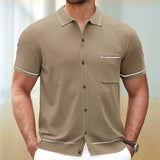 Aidase Men's Casual Business Knitted Polo Shirt Light Luxury Leisure Turn Down Collar Button Short Sleeve Pocket Anti-pilling Knitwear
