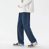 AIDASE  -  New Korean Fashion Men's Casual Ankle-Length Jeans Classic Man Straight Denim Wide-leg Pants Light Blue Grey Black 3XL aidase-shop