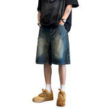 AIDASE  -  American Retro Denim Shorts Vintage Design High Street Style Men's Jeans Loose Straight Leg Mid Length Pants Men aidase-shop