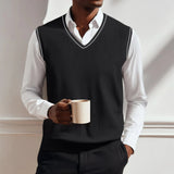 AIDASE  -  Fashion Men Sweater Vest Solid Color Autumn Winter High Quality Casual V-neck Sleeveless Knitted PUllover Warm Comfort Vest Top aidase-shop