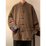 AIDASE  -  Splicing Button Up Shirt Men's Chinese Style Stand Collar Corduroy Jacket Men's Spring Autumn Casual Rolled Edge Tunic Jacket aidase-shop