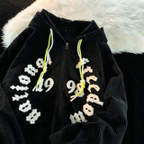Retro Hoodie Men Sweatshirt Letter Labelling Graphic Graffiti Hip Hop Streetwear Hoodie Autumn Patchwork Pullover Hoodies