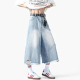 AIDASE  -  Summer New Fashion Men's Jorts Hole Worn-out Design Rough Selvedge Denim Pants Over Knee Length Male Bottoms aidase-shop