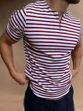 AIDASE  -  Casual Mens Striped T-shirts Summer Slim Fit Short Sleeve Pullover Tops New Fashion Zipper O-Neck Tee Shirts Men Streetwear aidase-shop