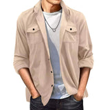 AIDASE  -  Fashion Suede Shirt for Men's Clothing Spring Autumn Casual Solid Color Pocket Long Sleeves Turn-down Collar Coats Loose Tops aidase-shop