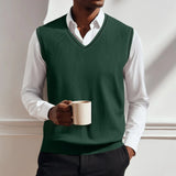 AIDASE  -  Fashion Men Sweater Vest Solid Color Autumn Winter High Quality Casual V-neck Sleeveless Knitted PUllover Warm Comfort Vest Top aidase-shop