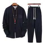 AIDASE  -  Day Man Suit Chinese Men Fall Linen Suit Men'S Chinese Tang Suit Two Piece Set Of Retro Disk Cotton Tea Zen Clothing 007 Suit aidase-shop