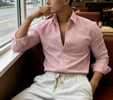 AIDASE  -  Spring Summer Men's Seersucker Striped Shirt Casual Long Sleeve Lightweight Breathable Slim Fit Fashion Trendy Daily Versatile aidase-shop