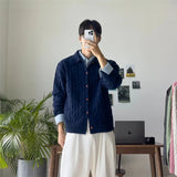 AIDASE  -  Winter Men's Korean Fashion Button-up Cardigan Casual Streetwear Cable Knitted Sweaters Y2K Vintage Turn-Down Collar Knitwear aidase-shop