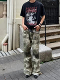 AIDASE  -  Retro Street Sle Camouflage American Micro Flared Jeans Men Straight Loose Casual Pants Embroidered Wide Leg Commute aidase-shop
