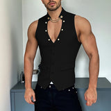 AIDASE  -  Men Vests Solid Color V Neck Sleeveless Button Leisure Male Waistcoats Streetwear Fashion Casual Vests Men S-3XL aidase-shop