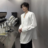 AIDASE  -  Korean Style Men's Shirt Fake Two-piece Design Single Breasted Men Lace Button Shoulder Pad Long Sleeve Shirts New 9W3092 aidase-shop