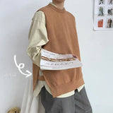 Aidase  Autumn Men's Vintage Fashion Solid Knitted Vest Vest Trendy Sleeveless Loose Relaxed Comfortable Versatile Sweater aidase-shop
