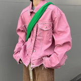 AIDASE  -  Niche Frayed Retro Denim Jacket High Street Workwear Jean Coats for Men Loose Short Casual Outwear Pink Trendy Men's Clothing aidase-shop
