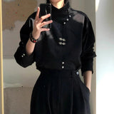 AIDASE  -  Style National Style Satin Irregular Dark Pattern Stand Collar Trendy Retro Metal Plate Button Long-sleeved Shirt for Men Women aidase-shop