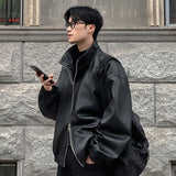 Aidase American Casual Trendy PU Leather Men's Jacket Autumn New Loose Solid Color Stand Collar Male Tops Korea Fashion aidase-shop