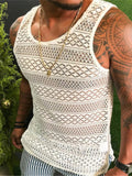 AIDASE  -  New Fashion Solid Vest For Men Summer Sexy  Hollow Out Lace Tank Top Casual O-Neck Sleeveless Tops Pullover Mens Streetwear aidase-shop