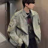 AIDASE  -  Men's Jeans Jacket Autumn Vintage Washed Casual Denim Jackets Versatile Fashion Korea Style Trendy High Street Outerwear Coat aidase-shop