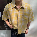 AIDASE  -  Vintage Y2K Style Plaid Shirts Men Streetwear Fashion Button-up Lapel Short Sleeve Shirt For Men's 2025 Summer New Casual Shirts aidase-shop