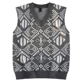 AIDASE  -  Fashion College Style Sweater Vest Men's V-neck Japanese Retro Knitted Sweater Daily Sleeveless Simple Jacquard Design aidase-shop