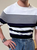 AIDASE  -  Summer Men's Knitted round Ne T-irt Thin ort Sve Breathable Faionable Striped Sea Soul irt Versatile Casual... aidase-shop