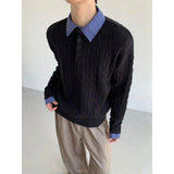 AIDASE  -  Thiened Fake Two-Piece Knitted Sweater for Men Autumn Winter  Sle irt Collar Cotton Blend Casual Knitwear aidase-shop