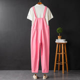 AIDASE  -  Men Pink Bib Overalls Casual Adjustable Suspenders Jumpsuits Y2K Loose Straight Pants aidase-shop