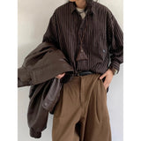 AIDASE  -  New Japanese Retro Vintage Striped Shirt Men Women Long Sleeve Loose Casual Oversized Blouse Spring Ins Trendy Top Streetwear aidase-shop