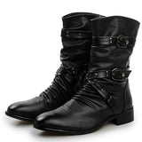 Men's Leather Boots High Quality Biker Boots Black Punk Rock Shoes Men's Women's Tall Boots Size 38--48 aidase-shop