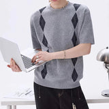 AIDASE  -  Men's Fashion Graphic Print Knit T Shirts Spring Summer Casual O Neck Short Sleeve T-shirt Vintage Mens Knitting Pullover aidase-shop