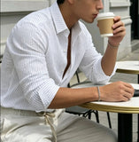 AIDASE  -  Spring Summer Men's Seersucker Striped Shirt Casual Long Sleeve Lightweight Breathable Slim Fit Fashion Trendy Daily Versatile aidase-shop