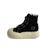 AIDASE  -  Fashion Women Buckle Strap Canvas Shoes High Top Thick Sole Height Increasing Short Ankle Boots Black Beige Autumn Sneakers aidase-shop